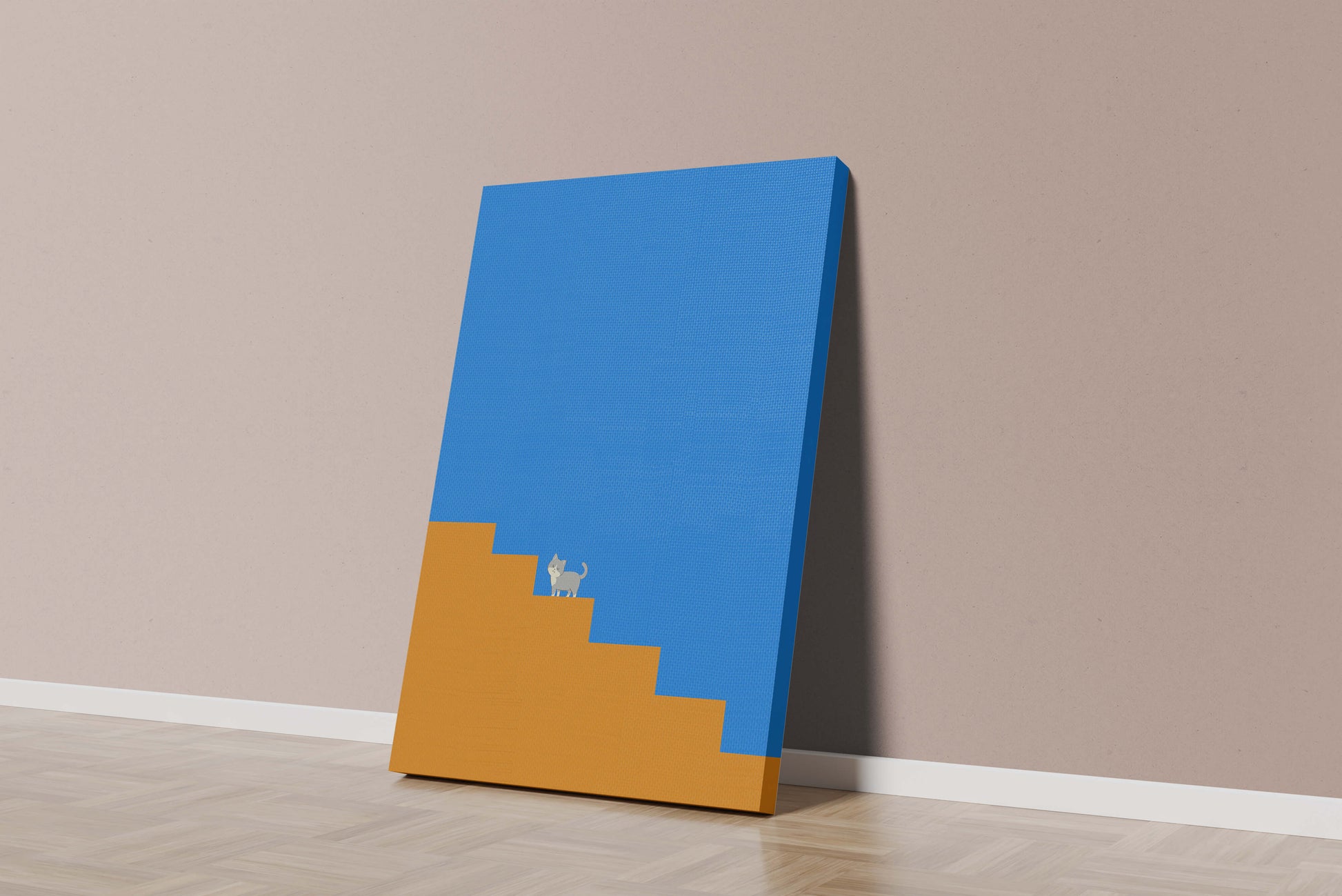 Minimalistic cat on stairs with blue background