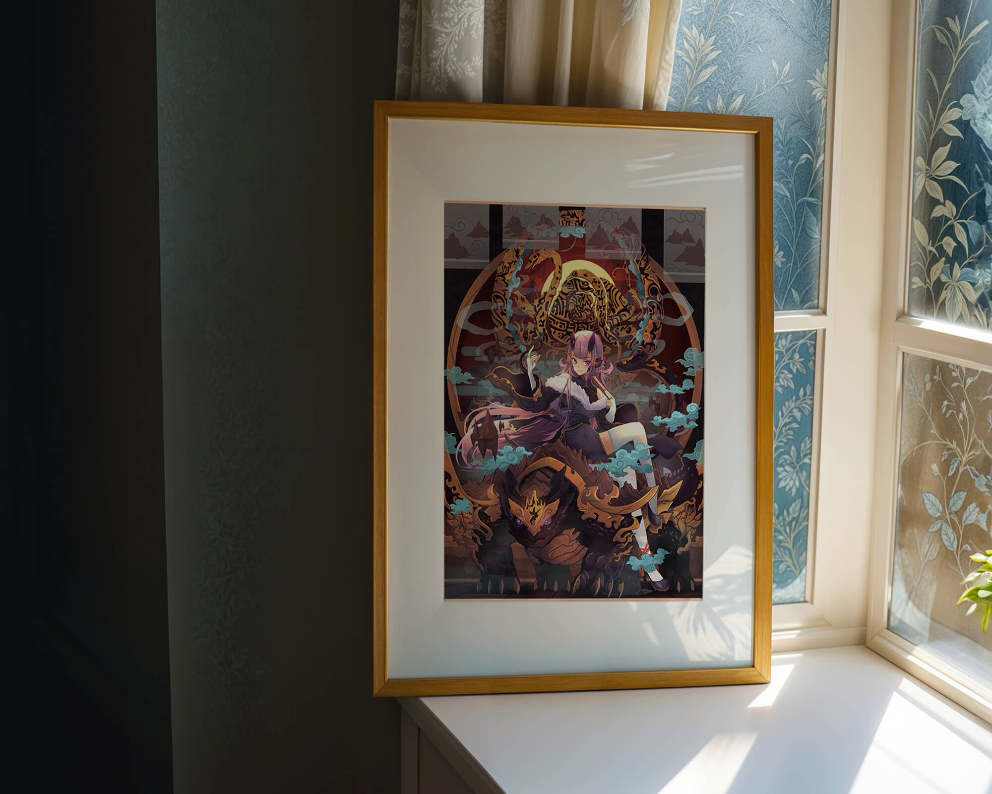 Fantasy character with mythical beast in vibrant illustration