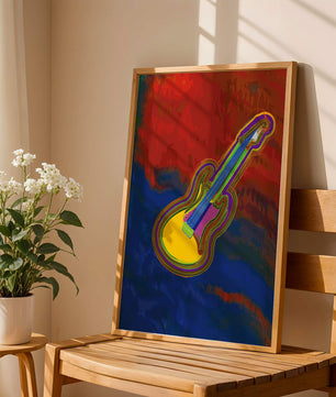 Vibrant abstract guitar illustration with bold colors