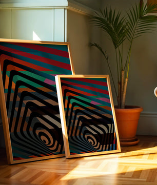 Arte abstracto geométrico colorido con rayas concéntricas