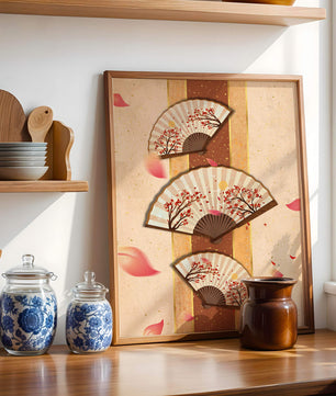 Elegant Japanese Fans with Cherry Blossom Design on Textured Background - Mi tienda