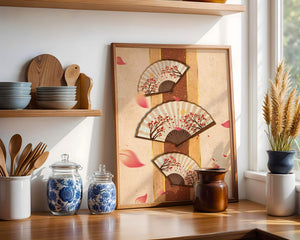 Elegant Japanese Fans with Cherry Blossom Design on Textured Background - Mi tienda