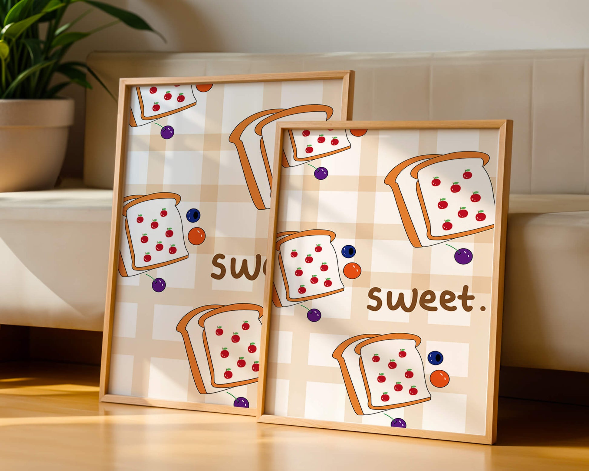 Playful toast pattern with fruit decor and text