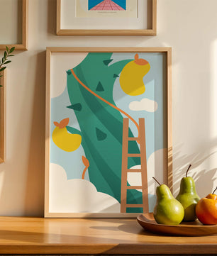 Illustration Of Jack And The Beanstalk With Ladder And Clouds - Mi tienda