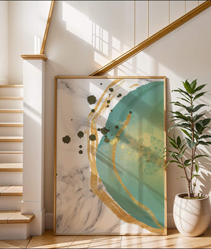 Elegant abstract design with gold accents and teal hues