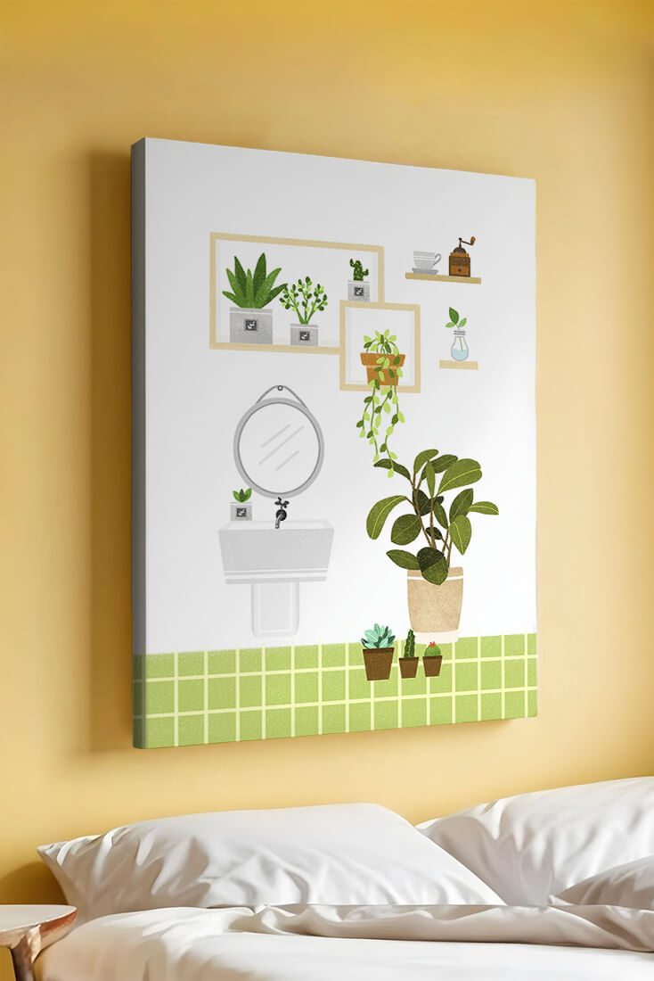 Stylish bathroom interior with plants and modern decor