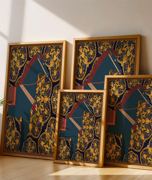 Stilisierte Pferdeillustration auf kompliziertem goldenem Musterhintergrund