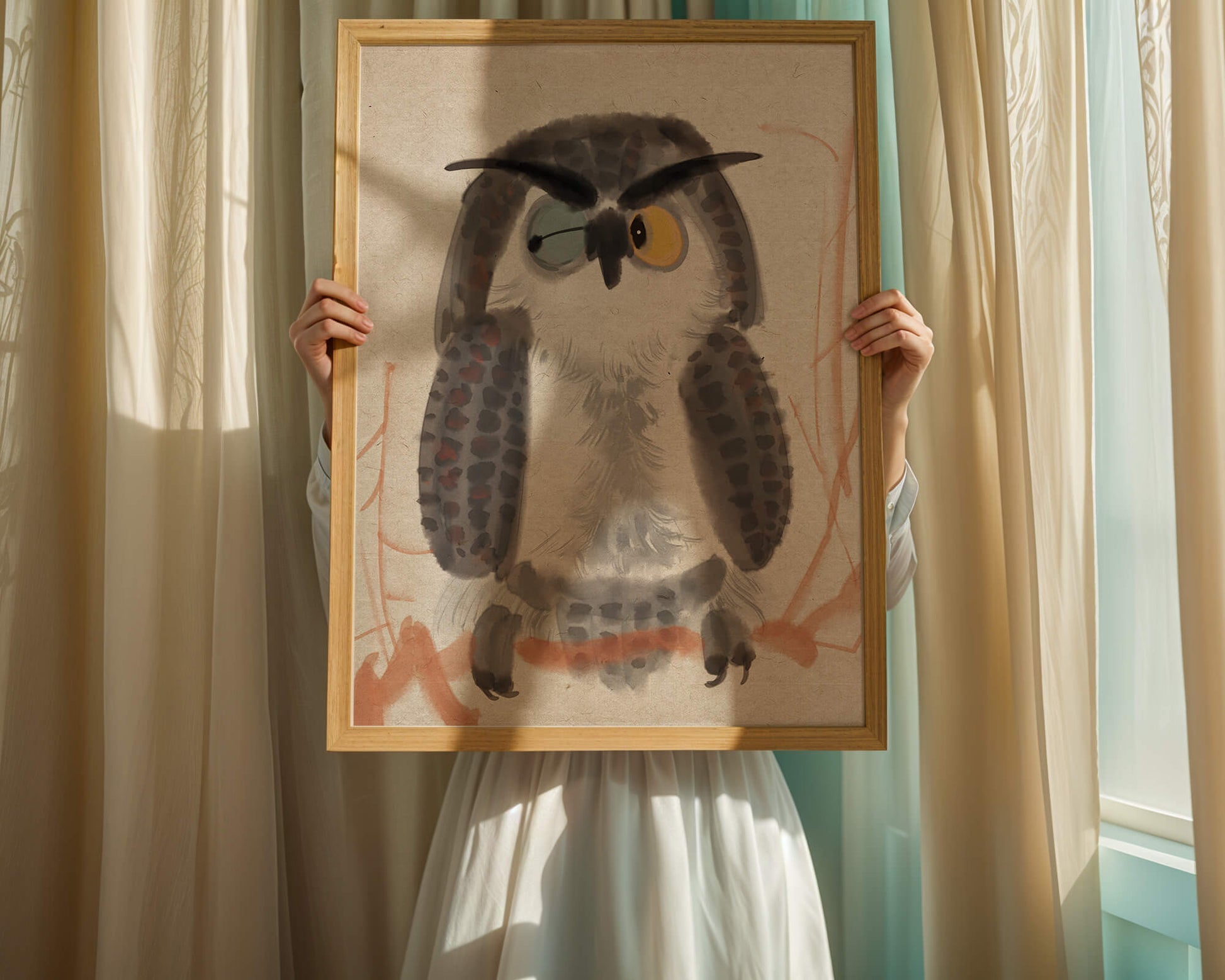 Whimsical Owl Illustration with Colorful Eyes