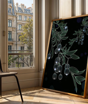 Elegante botanische Illustration mit leuchtenden Früchten und Blättern