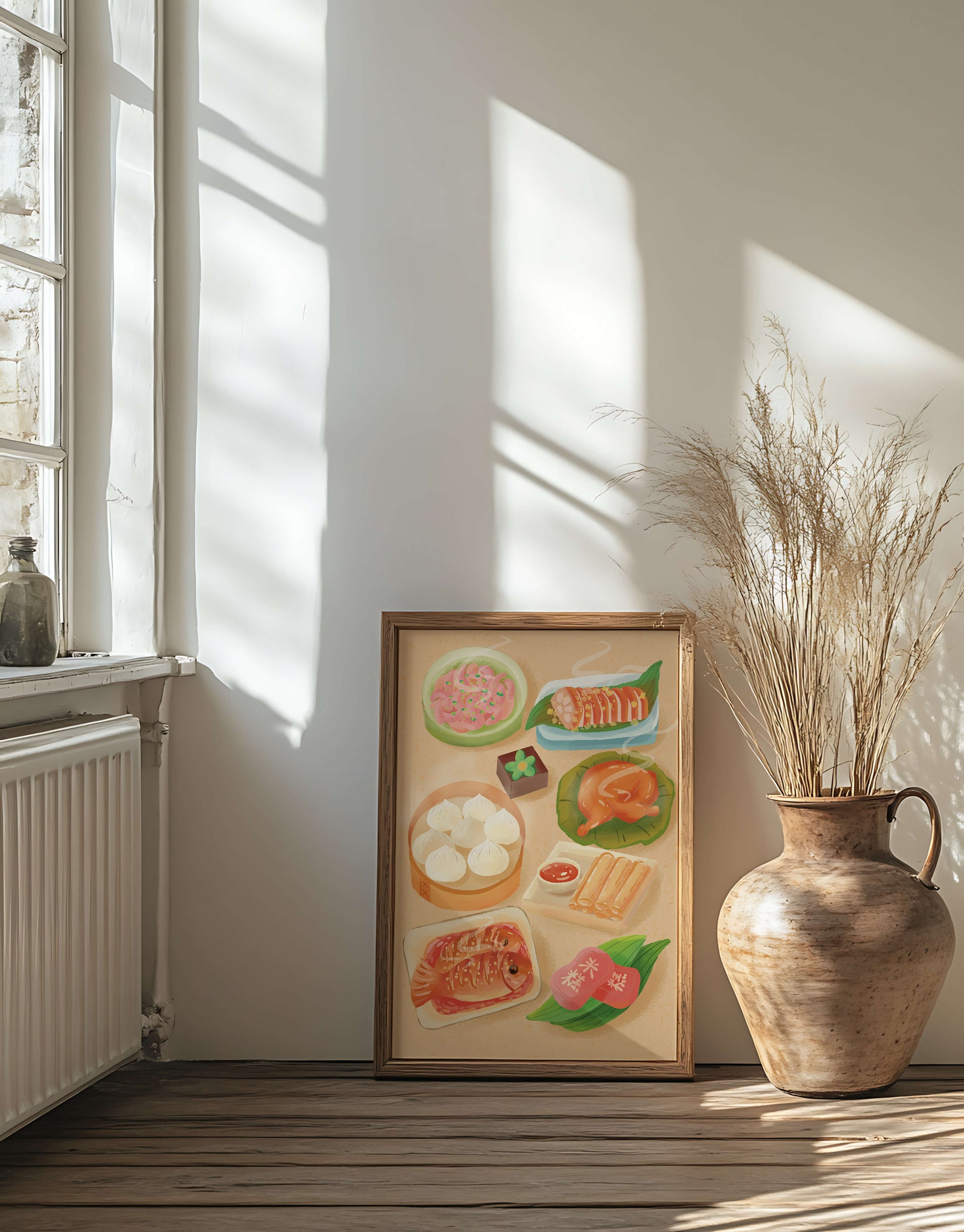 Colorful Representation of Asian Cuisine with Various Dishes