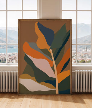 Abstract Botanical Illustration with Earthy Tones and Organic Shapes