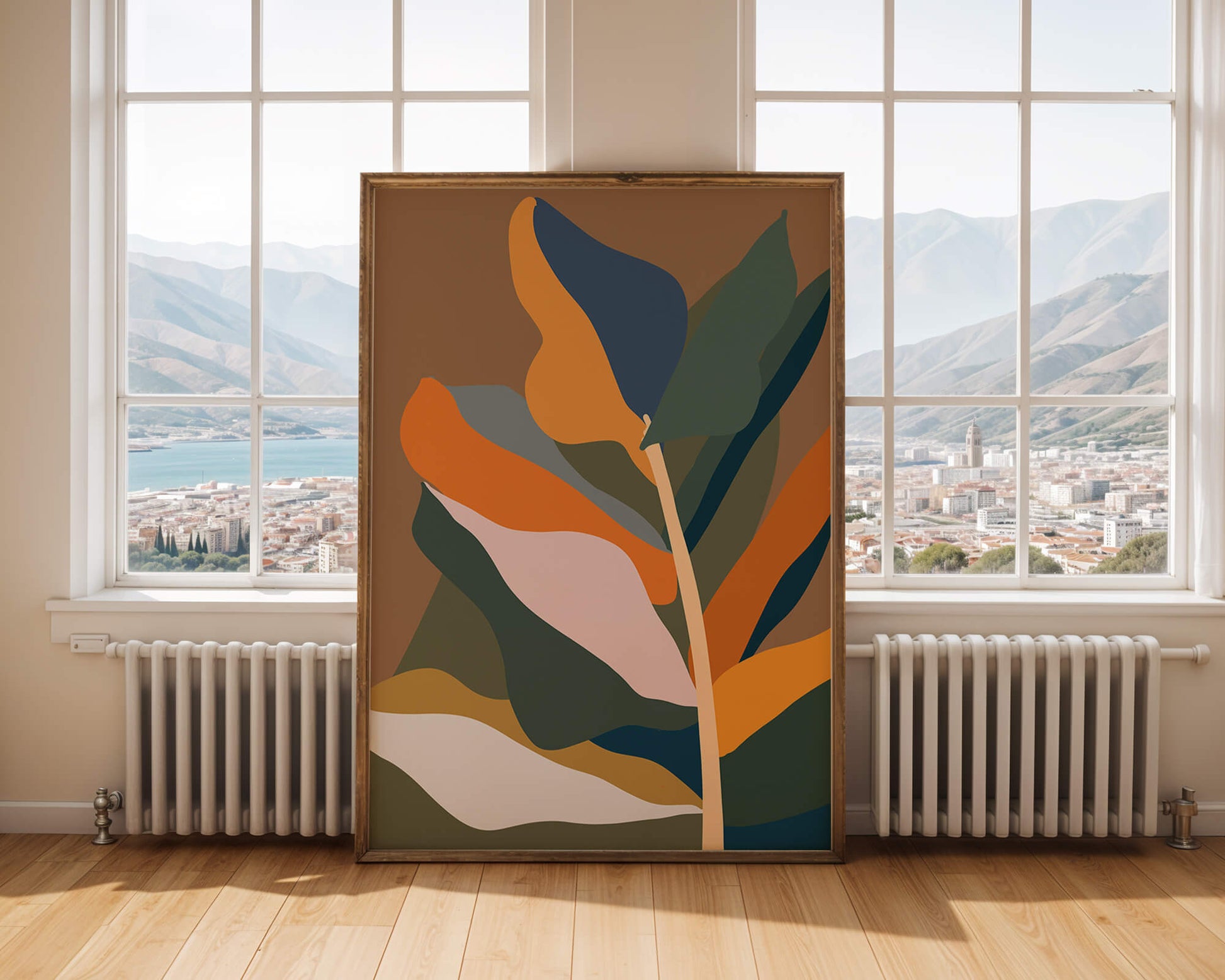 Abstract Botanical Illustration with Earthy Tones and Organic Shapes