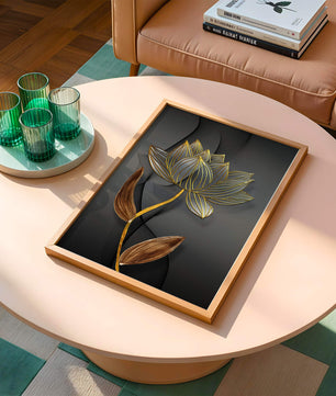 Elegant Gold Outlined Lotus On Dark Background - Mi tienda