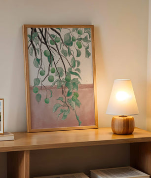 Branches With Green Apples And Leaves Over Pink Background