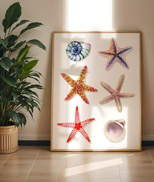 Watercolor collection of seashells and starfish illustration
