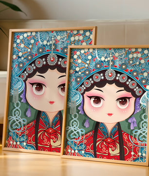 Cute Cartoon Character in Traditional Chinese Clothing with Intricate Headpiece