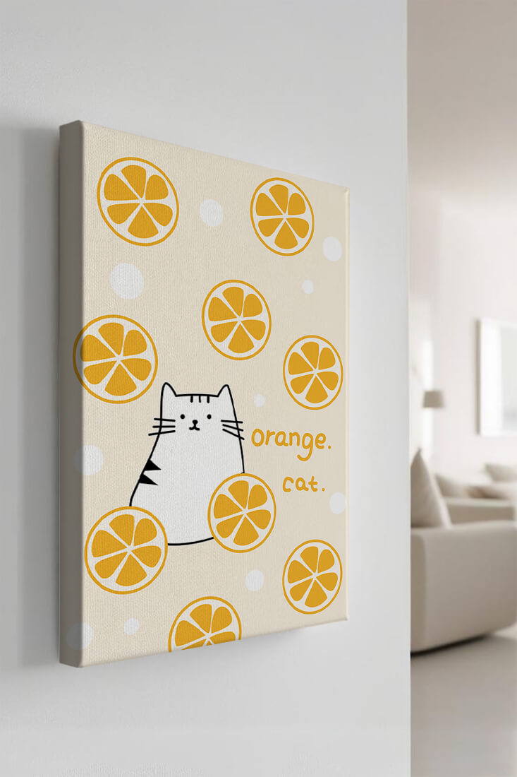 Playful illustration featuring a cat and orange slices