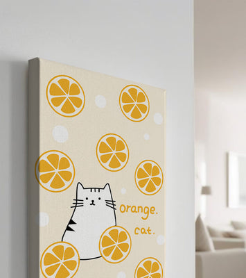 Playful illustration featuring a cat and orange slices