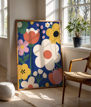 Colorful Floral Abstract Pattern On Dark Blue Background