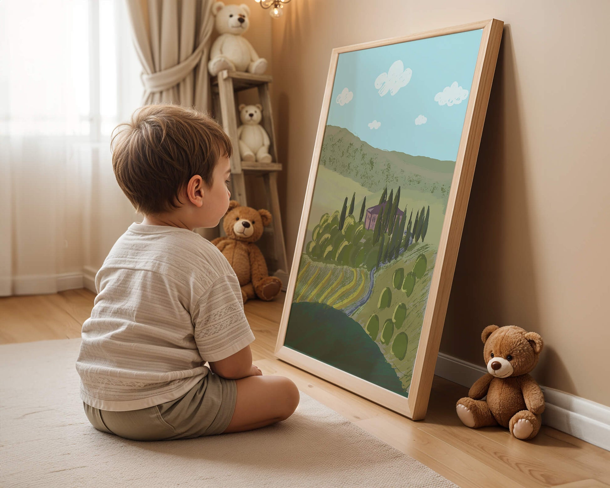 Charming Tuscan Countryside Landscape with Rolling Hills and Cypress Trees