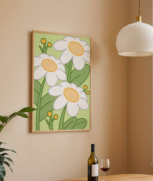 Charming illustrated daisies on a green background