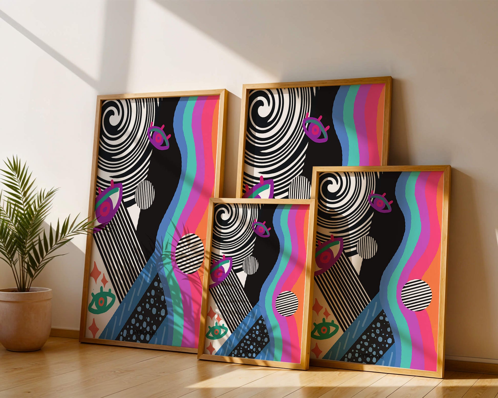 Colorful abstract art with geometric patterns and vibrant shapes