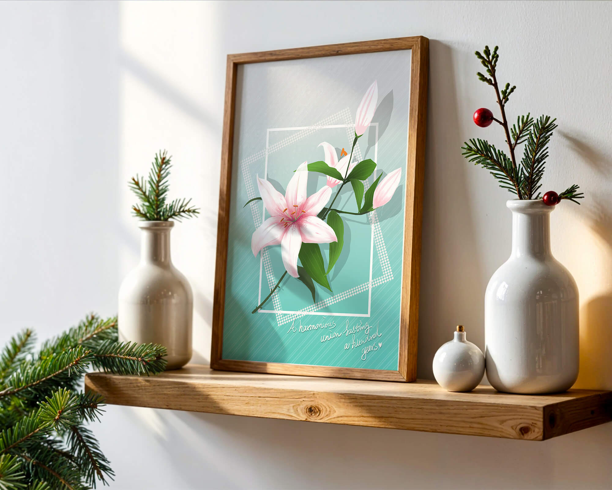 Elegant floral design with pink lilies and modern accents