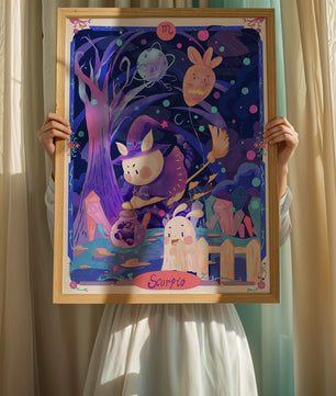 Whimsical zodiac scorpio scene with a magical theme