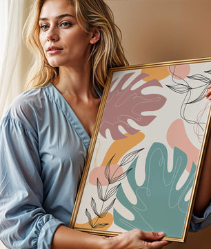 Illustration botanique abstraite avec des motifs de feuilles colorés
