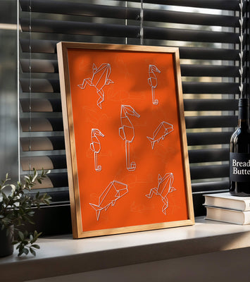 Geometric animal patterns on vibrant orange background