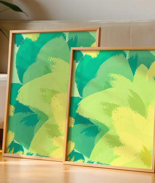 Pintura abstracta de pinceladas verdes y amarillas