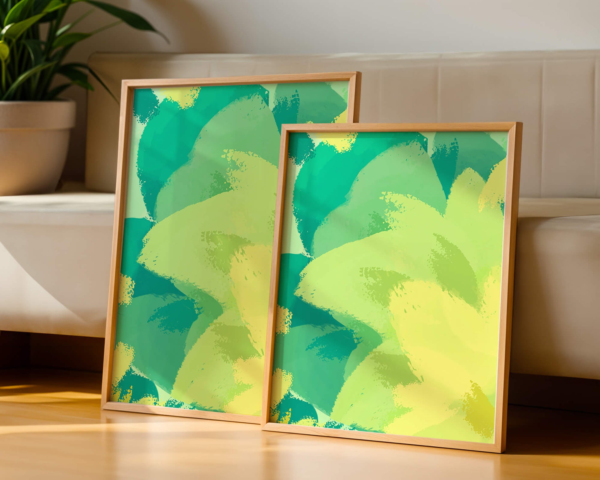 Abstract green and yellow brushstroke painting
