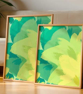 Abstract green and yellow brushstroke painting