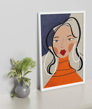 Colorful abstract portrait featuring a woman with red lips and hoop earrings on textured background - Mi tienda