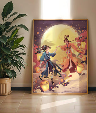 Scène de fantaisie élégante au clair de lune avec tenue traditionnelle