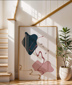 Abstract Minimalist Art with Curved Lines and Golden Accents