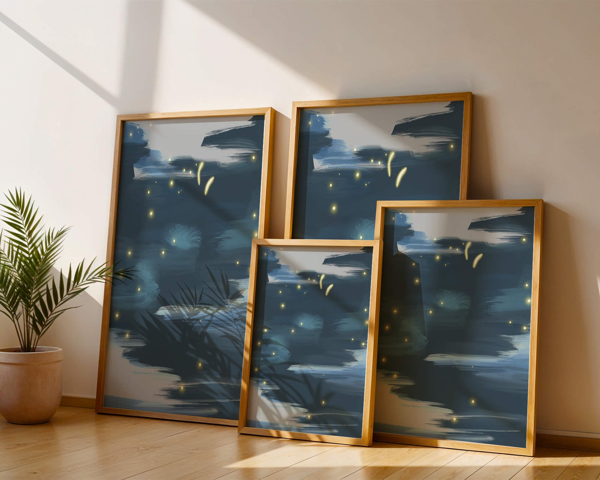 Ciel nocturne abstrait avec lucioles lumineuses