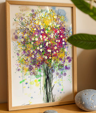 Abstract expressionist floral tree with vibrant colors