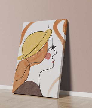 Retrato de línea moderna de una mujer con sombrero y colores vibrantes