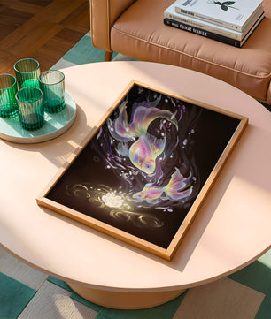 Colorful Koi Fish in a Dreamlike Underwater Scene with Illuminated Elements
