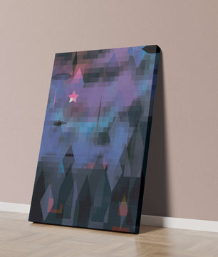 Geometrische abstrakte Kunst in lebhaften Blau- und Lilatönen