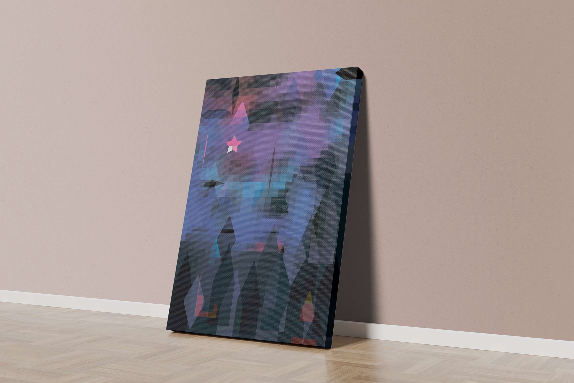 Geometrische abstrakte Kunst in lebhaften Blau- und Lilatönen