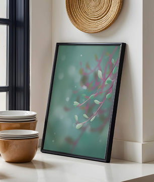 Diseño abstracto sereno con hojas pastel y fondo borroso
