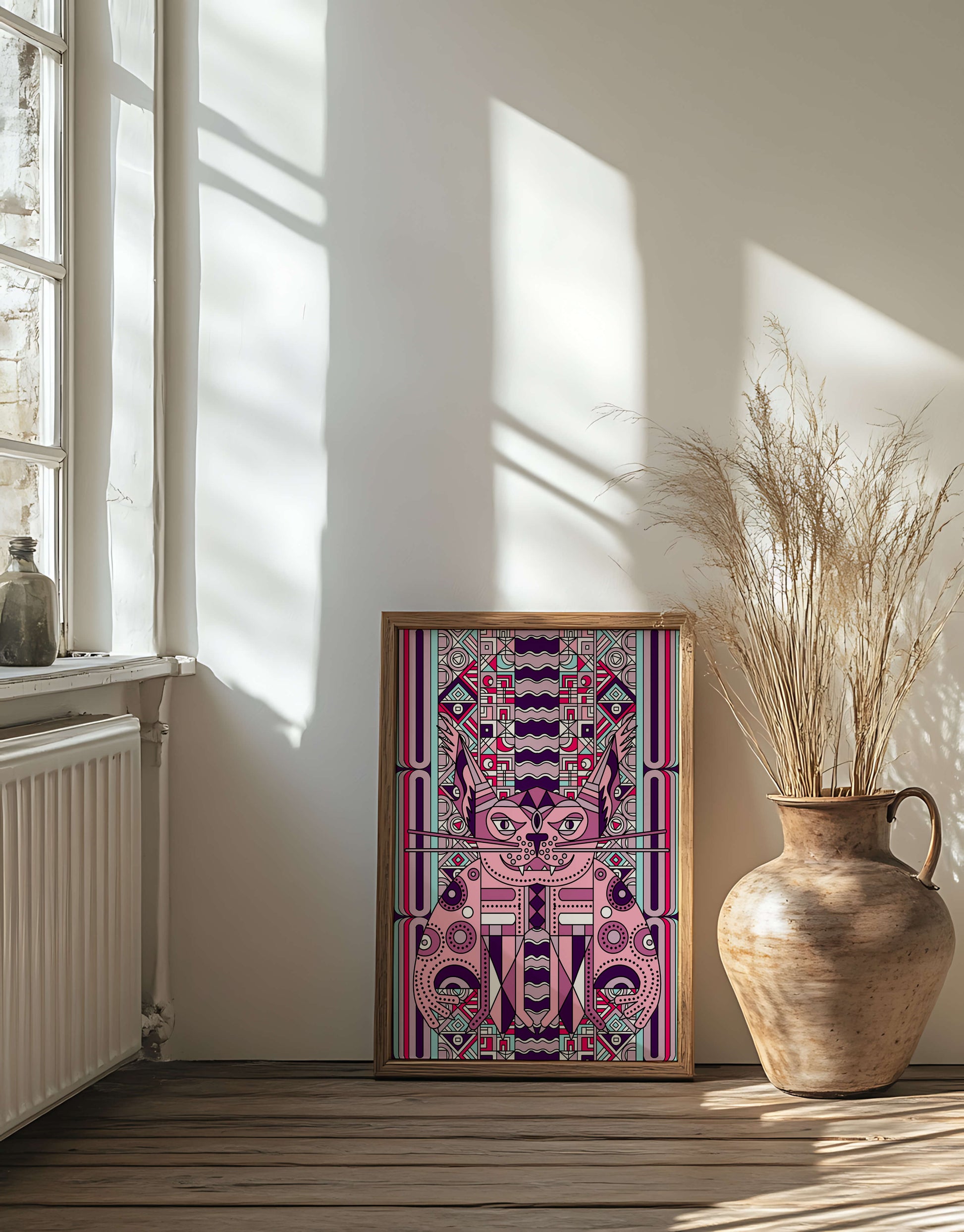 Geometric Art Deco Cat with Intricate Patterns