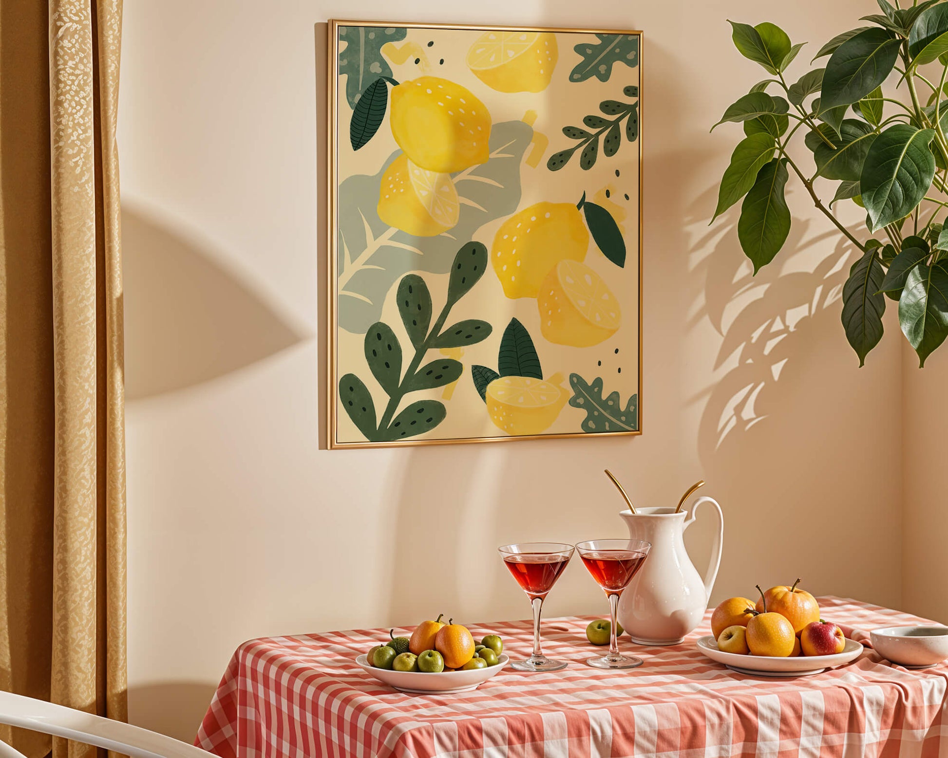 Vibrant lemon and leaf pattern design for home decor