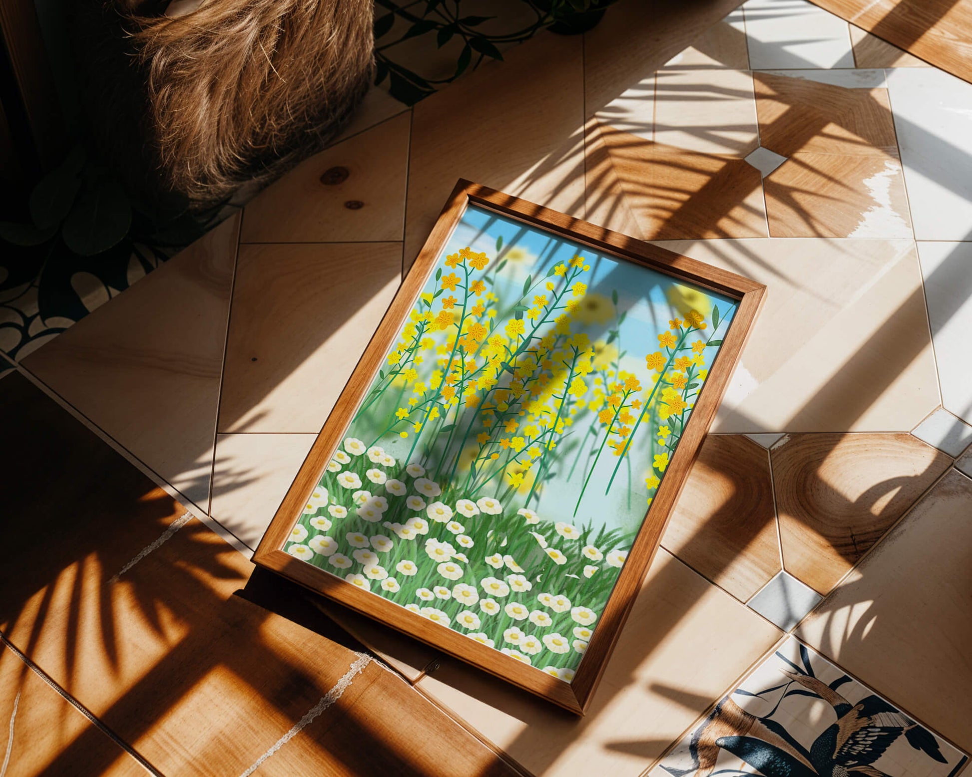 Springtime Meadow With Blooming Yellow And White Flowers