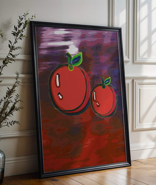Dos manzanas abstractas con fondo colorido