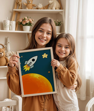 Cartoon Rocket in Space with Yellow Star - Mi tienda