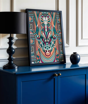 Colorful Geometric Animal and Snake Art Design with Tribal Patterns