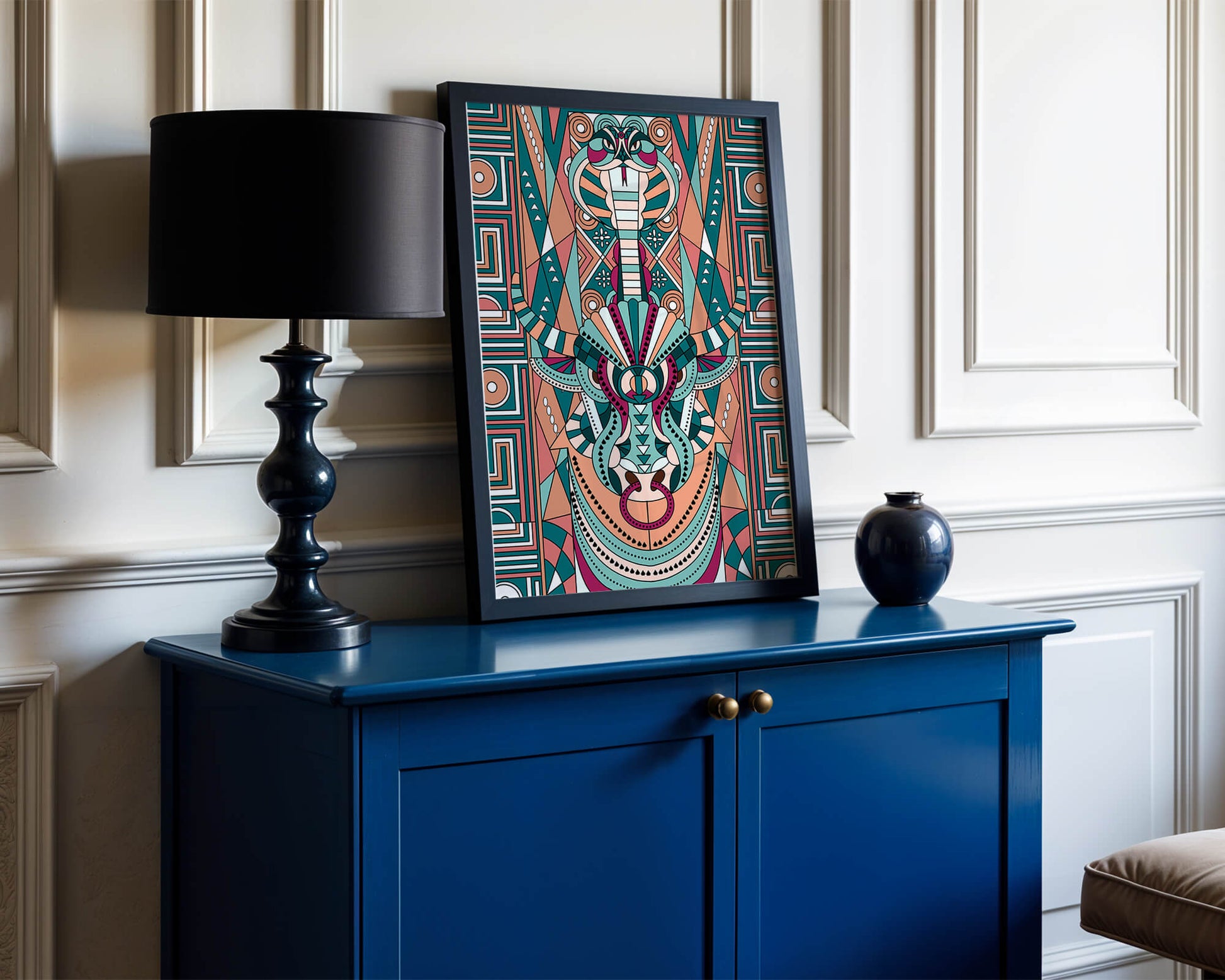 Colorful Geometric Animal and Snake Art Design with Tribal Patterns